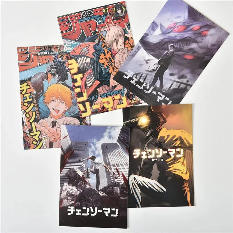 10Pcs Japenese Anime Chainsaw Men Character Poster Sticker Postcard Gift Home Study Room Wall Background Decor Pictures Painting