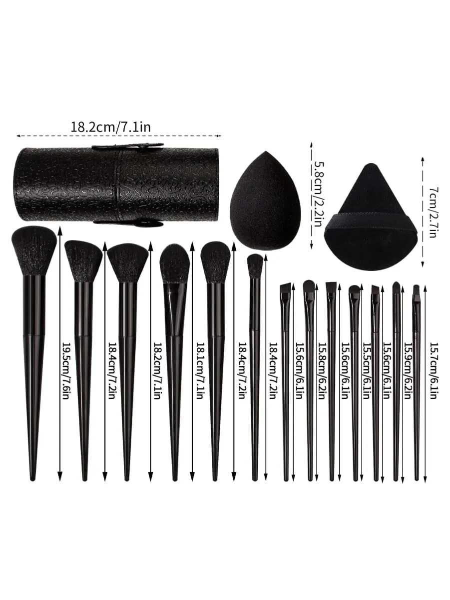 Set Alat Solek 20 Keping Hitam: 13 Berus Mekap +3 Keping Telur Kecantikan +3 Keping Puff Serbuk +1 Keping Baldi Penyimpanan