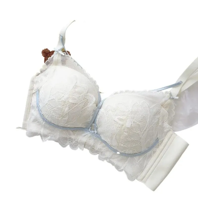 Thin Cup Full Lace Lingerie Set 32-38 AB French Wireless Bra Lift Anti Sag Push Up Design for Small Bust Sensual Ladies