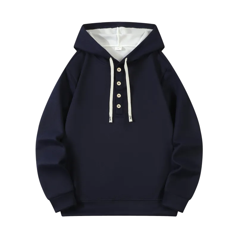 Four button hooded sweatshirt autumn winter men's new long sleeved hooded sweatshirt fashionable and casual men's sportswear,