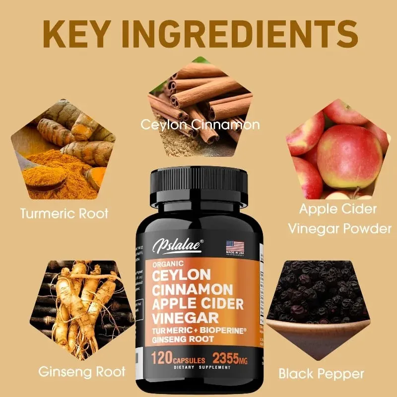 Organic Ceylon Cinnamon Capsules with Apple Cider Vinegar Turmeric Bioperine Supports Joint Brain Digestive & Heart Health — image 4