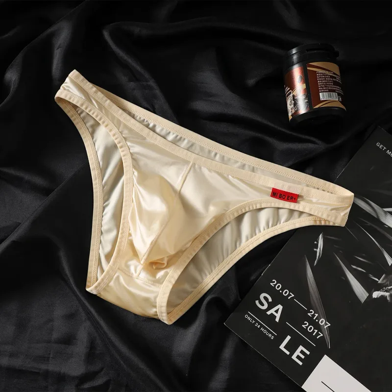Men Low Waist Satinlike Ice Silk Stretch Brief Underwear Breathable Pouch Soft Fabric Underpants for Multiple Seasons — image 7