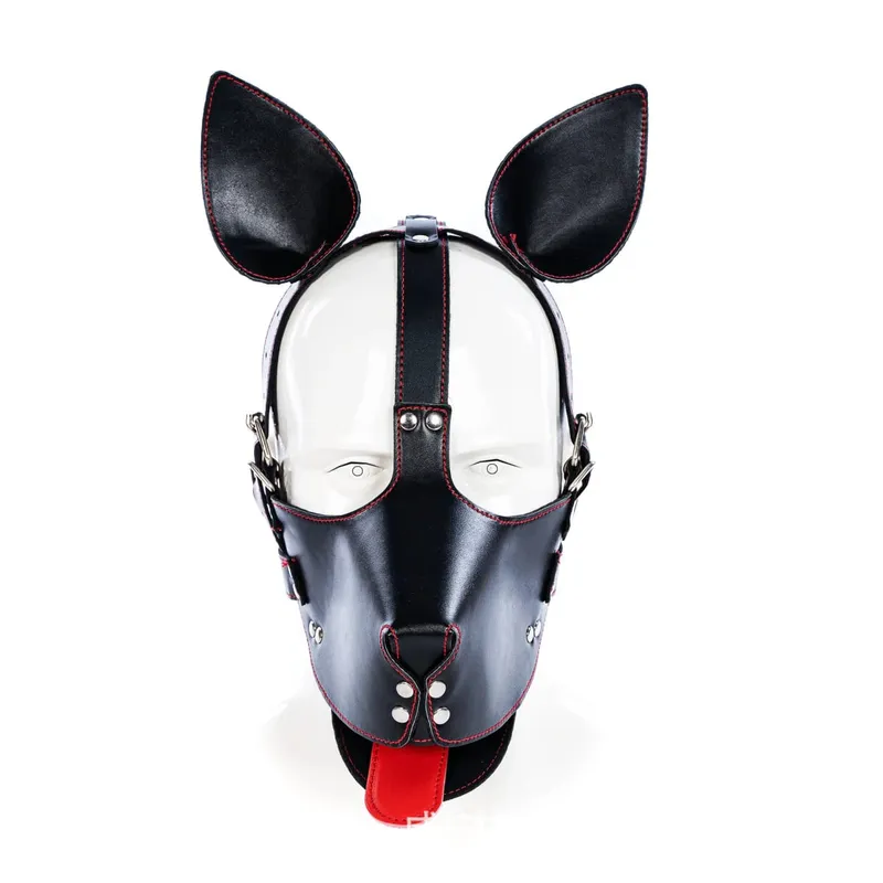 PU Leather Puppy Play Bondage Set Dog Mask Hood Mittens Handcuffs Anklet Collar Leash Chain Restraints BDSM Sex Toys for Couples