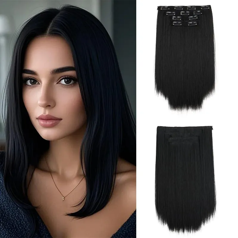 14Inch Synthetic Long Straight Hair Extension 4pcs/set Black Brown Blonde Adds Volume Hairpiece for Women