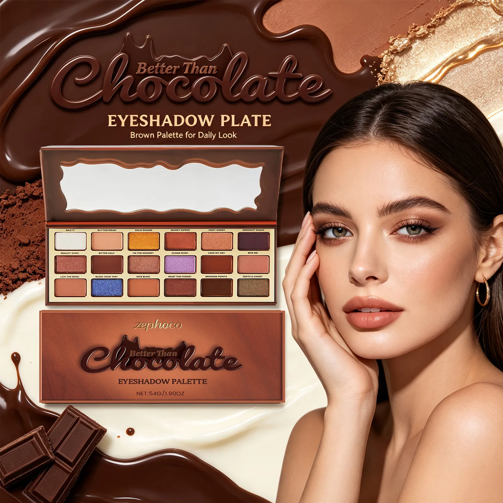 18 Color Chocolate Style Eyeshadow Palette Earth Colored Highlight Cool Tone Long Lasting Pigmented Eyeshadow Eye Makeup