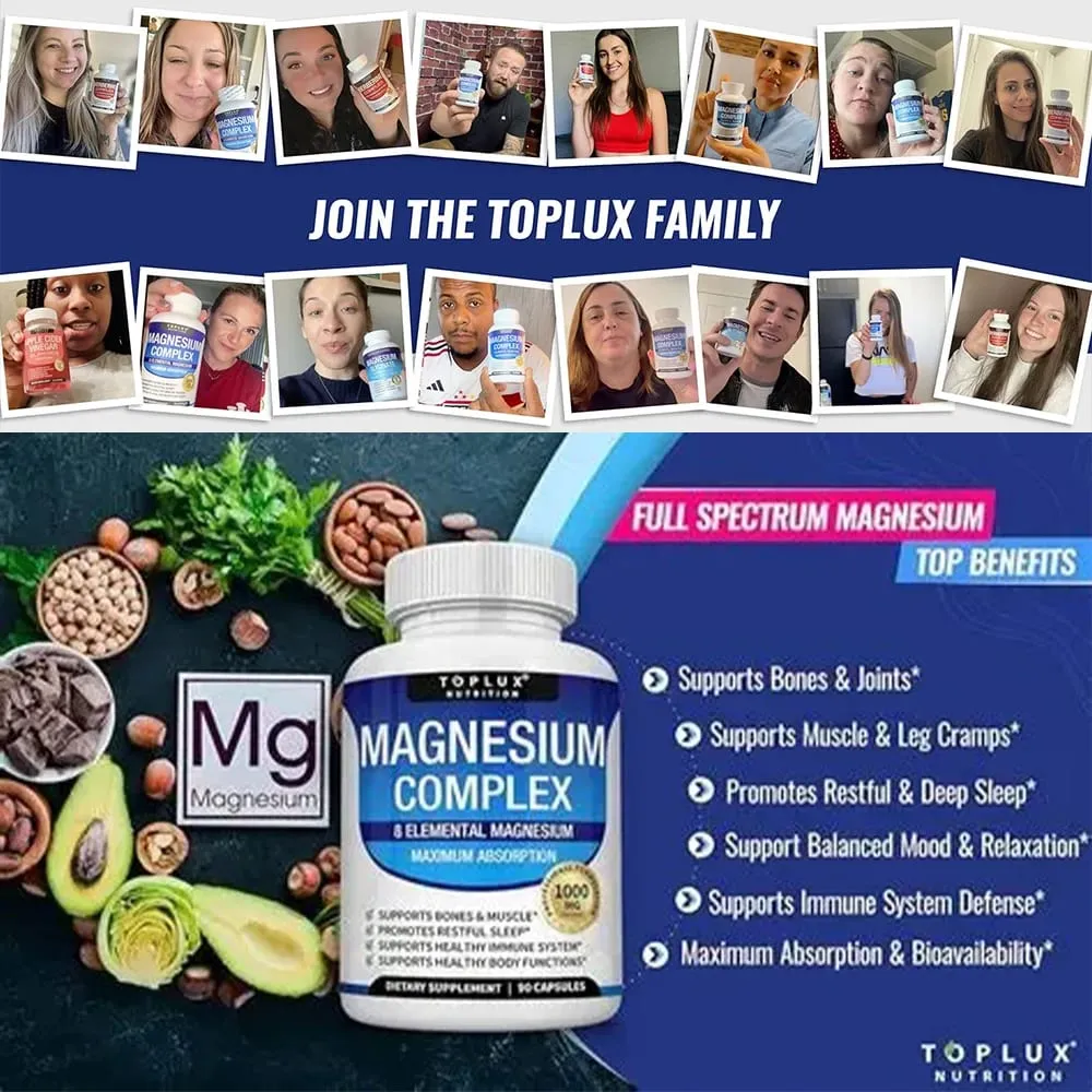 Magnesium Complex 1000mg 8 Elemental Magnesium Supplement na may Glycinate Citrate Oxide Aspartate Orotate Malate Taurate High Abs