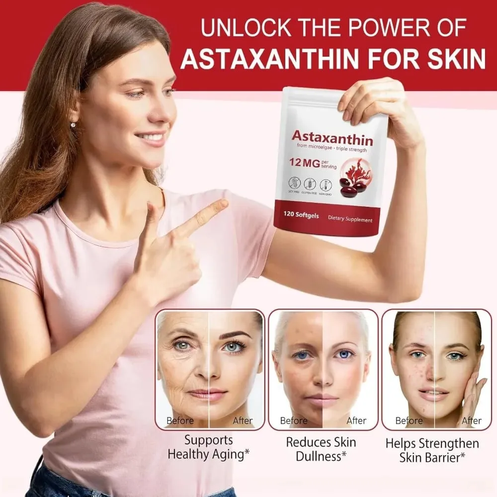 Astaxanthin 12mg Softgels Triple Strength Antioxidant Support for Skin Eye Joint & Immune Health – 120 Count 4‑Month Supply