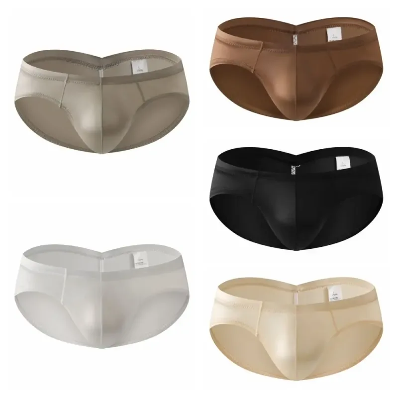 Smooth Low Waist Male Underwear Ice Silk Bulge Pouch Satin Silk Briefs Glossy Shiny Lingerie Men's Triangle Panties Youth