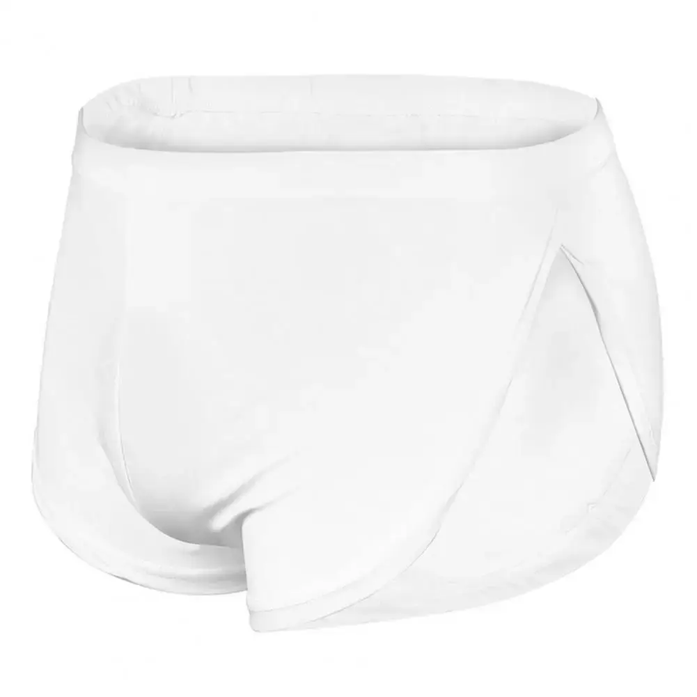 Men Solid Color Breathable Low-rise Shorts Panties Elastic Waist Side Split Ice Silk Lounge Shorts Underpants Sleepwear