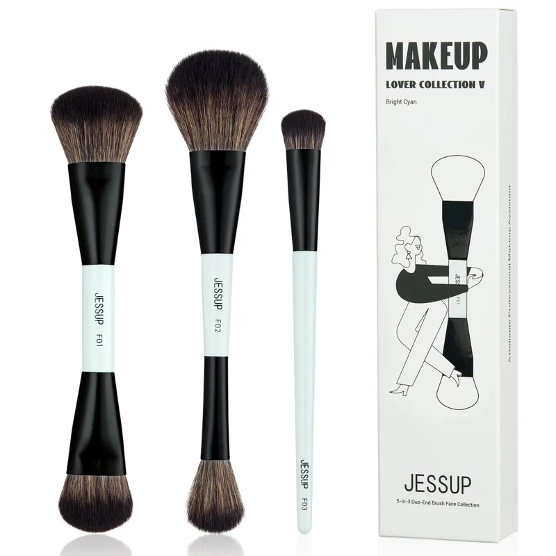 Jessup 2PCS Double Sided Makeup Brush Set Professional Foundation Contour Blush Eyebrow Shadow Blending Brushes Kit T502