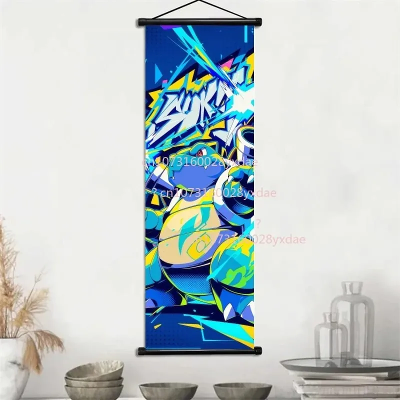 Anime Printed Pokemon Poster Cartoon Wall Artwork Gengar Squirtle Bulbasaur Pikachu Hanging Scroll Family Room Decoration