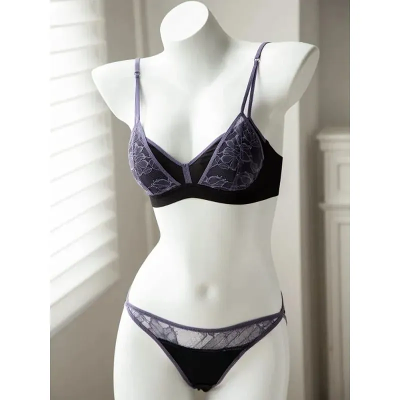 French Lace Bra Women Wireless Unlined Sheer See Through Sexy Demi Cup Lightweight Comfort Summer Lingerie Set Small Bust S-XL