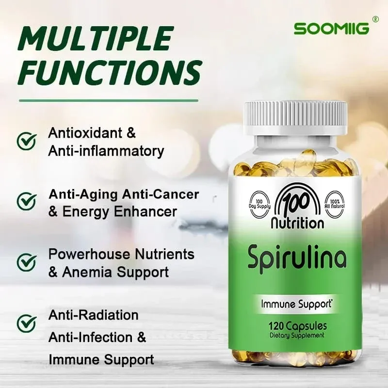 Organické superpotravinové řasy Spirulina Softgels – podporují zdraví kardiovaskulárního a imunitního systému Výkonný antioxidant — image 3
