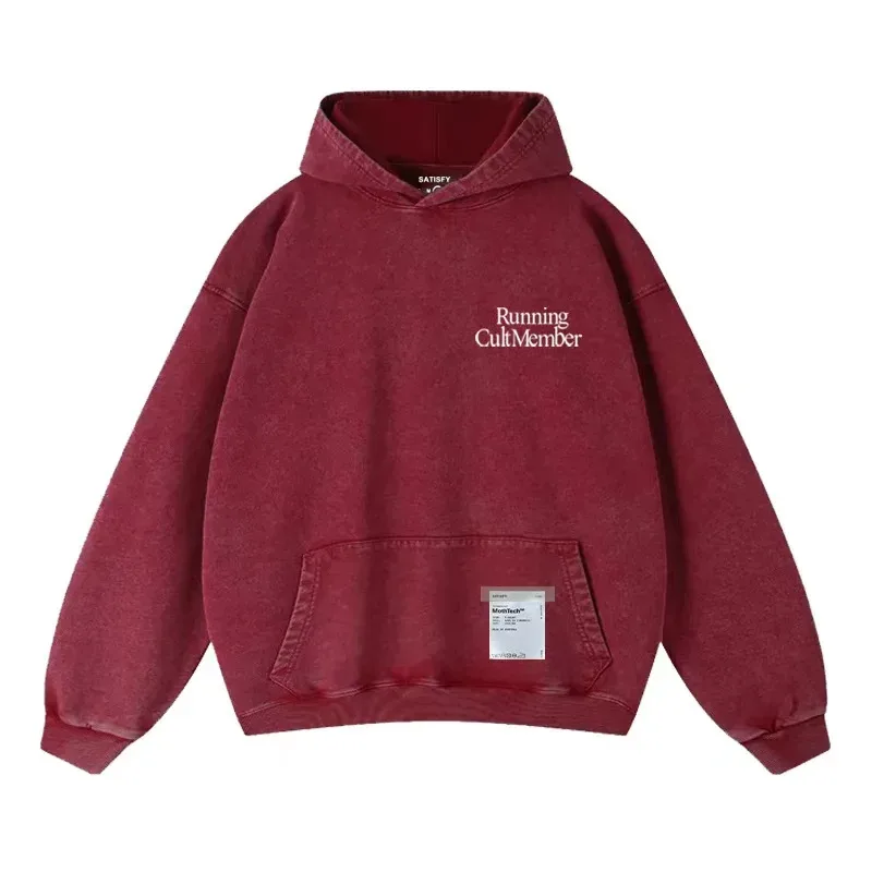 Elf-Adhesive SATISFY Flocking Print Hoodie Sweatshirt Jacket Street Style Loose Fit Long Sleeve for Young Men And Women — image 17