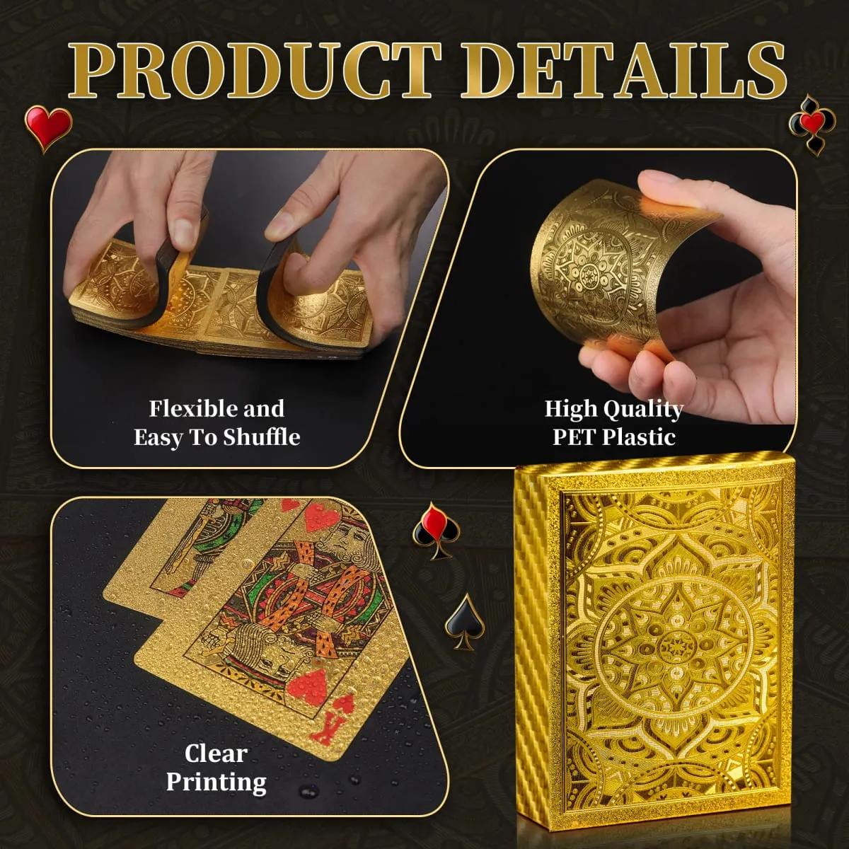 Gold Size Playing Cards | 1/2/4 Pack Plastic Waterproof Poker Set | Professional Board Games | Adult Game Gift for Holidays Vac
