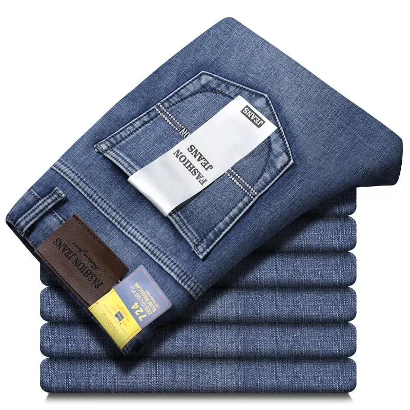 Autumn Winter Men's Jeans Classic Retro Grey Denim Pants Man Work Slim Straight Stretch Cotton Trousers Streetwear Plus Size 40 — image 5