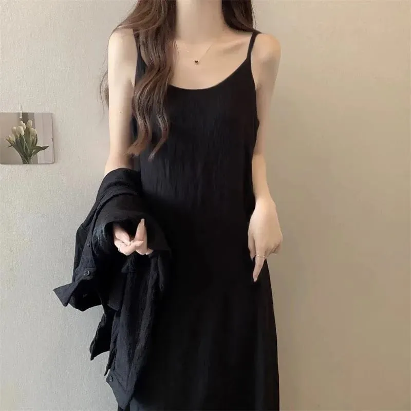 Summer Pleated Cami Dress Slimming Lazy Style French Sexy Fitted Luxe Long Dress for Women Hot Selling Versatile — image 2