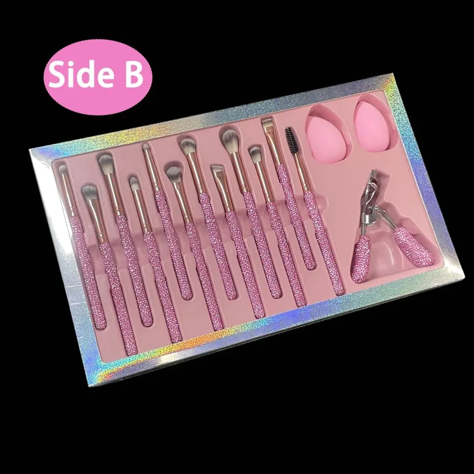 Glitz and Glam Brush Set 22pcs Bundle RHINESTONE Glam Brush Set Bling Makeup Brushes Diamond MakeupBrush Storage Bucket with box