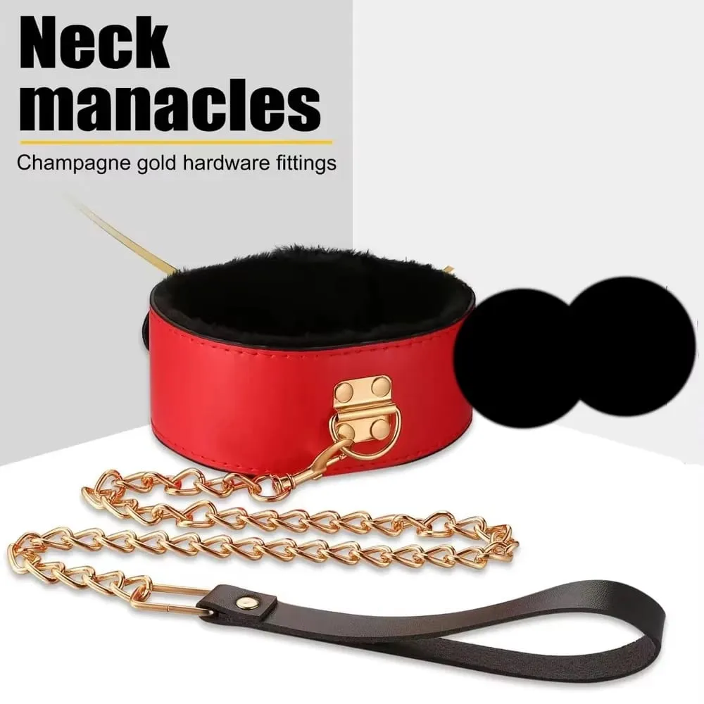 Erotic Bed Bondage Kits Slave Restraint Bondage Set Genuine leather Collar Mouth Gag Whips Handcuffs Adult Sex Toys For Couples — image 4