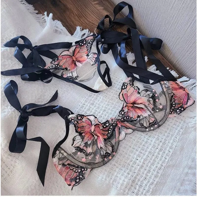 French Luxury Embroidery Sheer Lace Lingerie Set Lift Thin Cup Plus Size Big Bust Minimize Soft Transparent Intimate Wear 34-40 — image 1