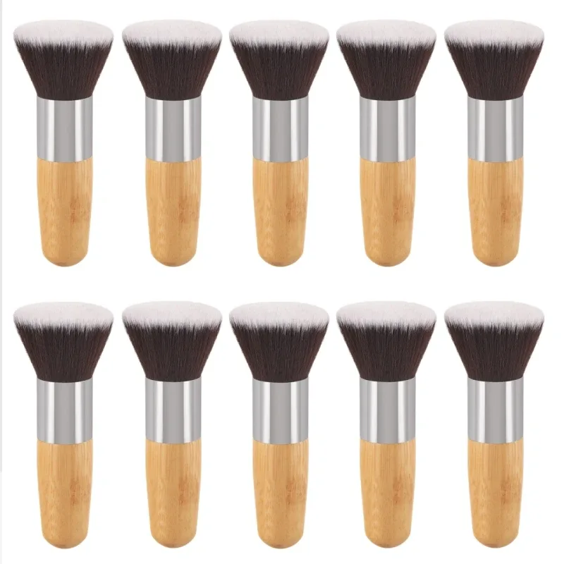 Pincel de maquiagem com alça de bambu, pó solto, blush, contorno, creme de base líquida, profissional, ferramentas de beleza facial