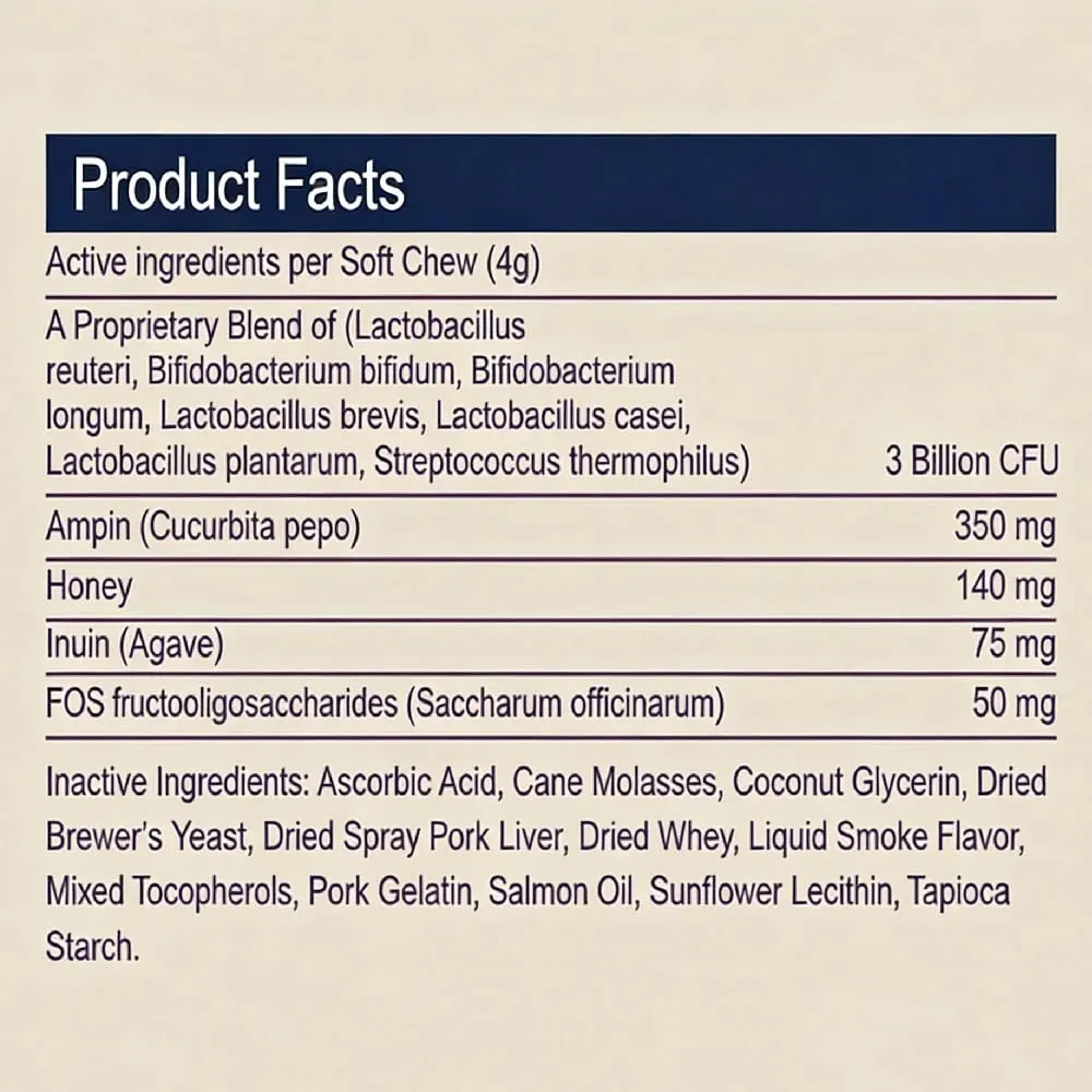 Probiotikus rágók kutyáknak támogatják a bélrendszer egészségét Alkalmankénti hasmenés Emésztési egészség és szezonális allergiák – 30 lágy rágó — image 5