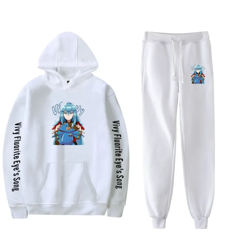 Harajuku Comfortable Vivy Fluorite Eye's Song Print Sweatshirt Sweatpants Hoodies+ Trousers Suit Boys/Girls 2 Piece Set Clothes