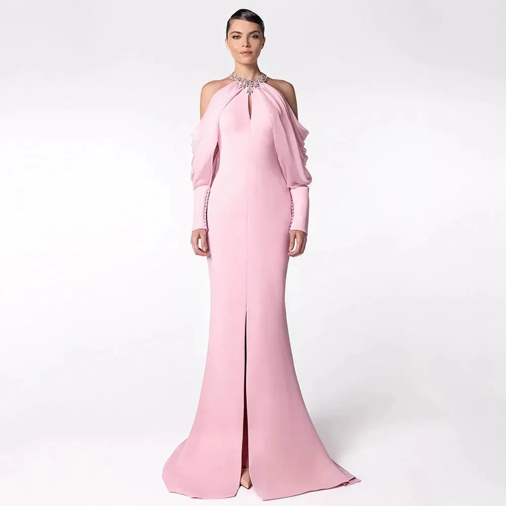 Fashionable wedding socialite long dress evening gown women's dress celebrity studded diamond long sleeve party dress — image 2