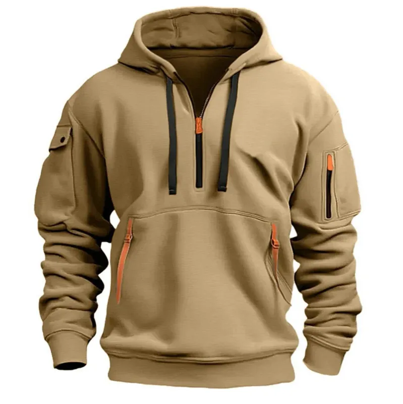 Men's Spring Autumn Hooded Sweatshirt Zip Multi Pocket Pullover Casual Sports Jacket Fashion Trendy Hoodie Top for Men Street — image 10