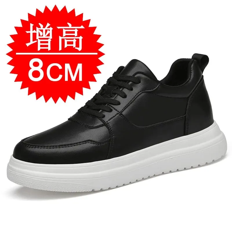 Plus Size37-46 Lift Sepatu Pria Lift Sepatu Tinggi Meningkatkan Insole 8Cm Putih Hitam Lebih Tinggi Sepatu Pria Rekreasi Sepatu Fashion