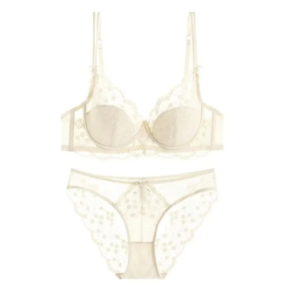 Women Pink Lace Full‑Cup Thin Minimizer Bra Set Push‑Up Anti‑Sag Support Lingerie Intimates For Large Breast Ladies Casual Daily