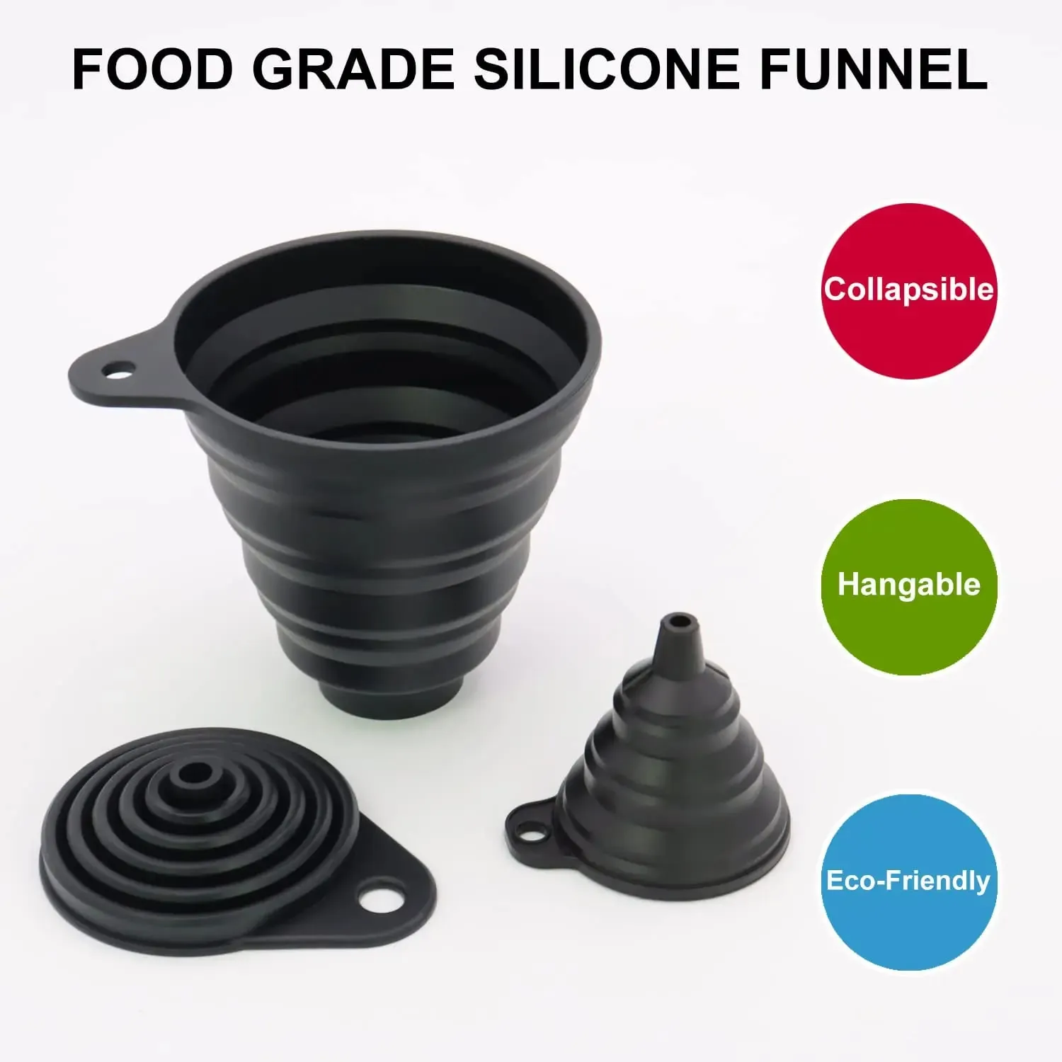 Kitchen Use Funnel for Filling Bottles Small Wide Mouth Silicone Collapsible Funnel Set for Transferring Liquid Powder Transfer