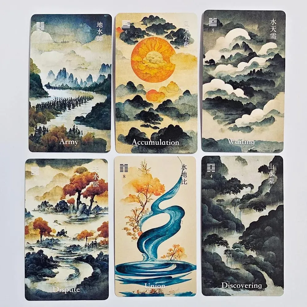 10.3*6cm I-Ching Oracle Deck64 Cards Traditional Ink Art Style Chinese Divination Tool for Spiritual Guidance and Meditation
