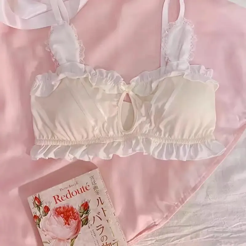 Cute Japanese Rabbit Ear Bra Panties Set Wireless Thin Triangle Brassiere For Small Flat Breast Breathable Daily Underwear S-XL — image 8