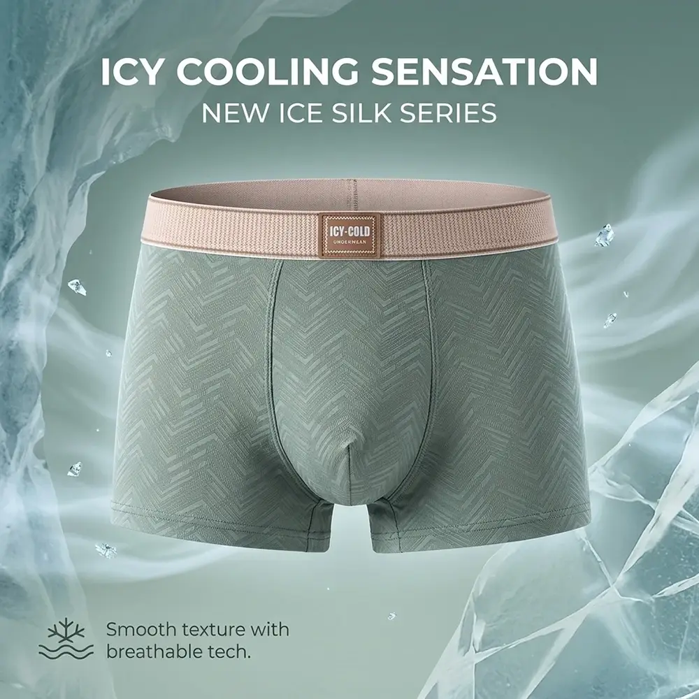 1/3PCS Summer Cooling Breathable Boxers Hombre Fashion Solid Wave Striped Ice Silk Men's Panties High Elastic Lingeries for Man