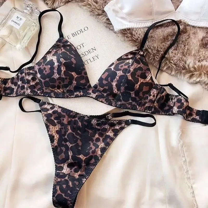 2026 New French Ultra Thin Women Lingerie Set Satin Lace Splicing Comfort Bras Leopard Print Temptation Bra Thong Sets Underwear — image 7