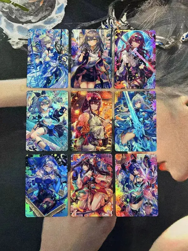 DIY Fanmade Mixed Genshin Honkai Waifu Holographic Laser Flash Collectible Trading Game Cards