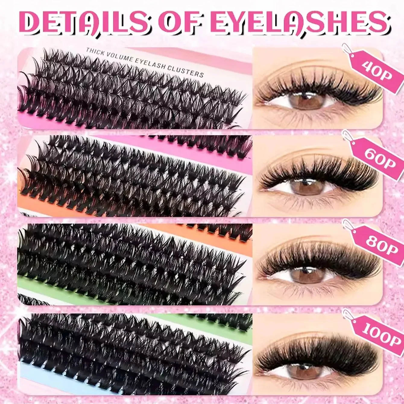 Cat Eye 16 rækker Cluster Lashes 406080100P Blandede DIY Individuelle øjenvipper Tykke Bakke DIY Eyelash Extension Wispy Volume Eyelashes