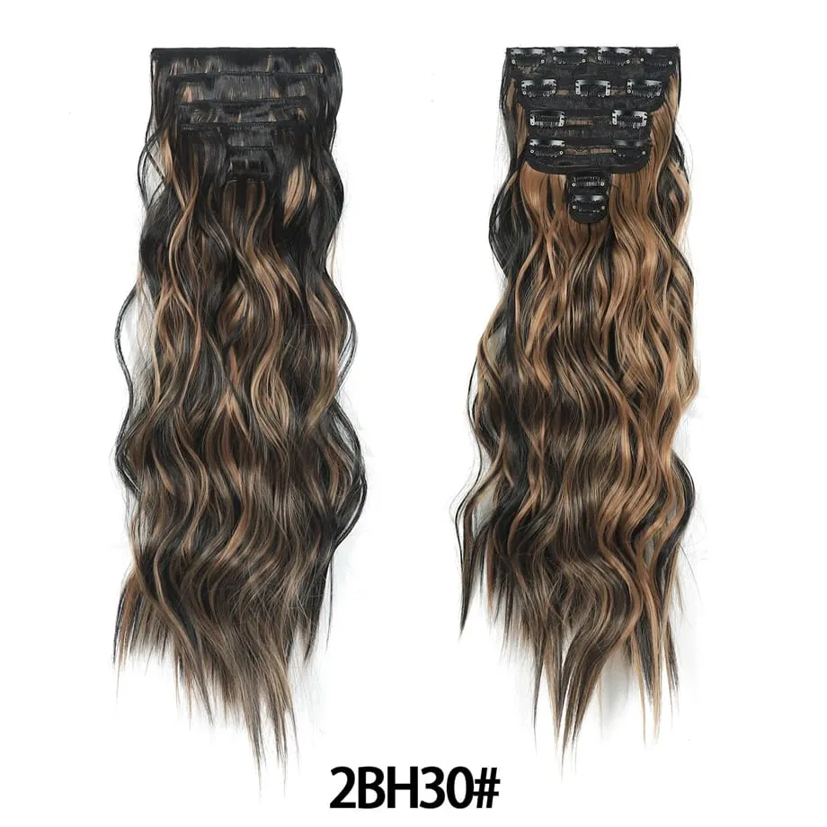 6PCS Clip in Hair Extensions Honey Blonde Mixed Light Brown 24 Inch Long Water Wavy Synthetic Hair Extensions For Women Use — image 7