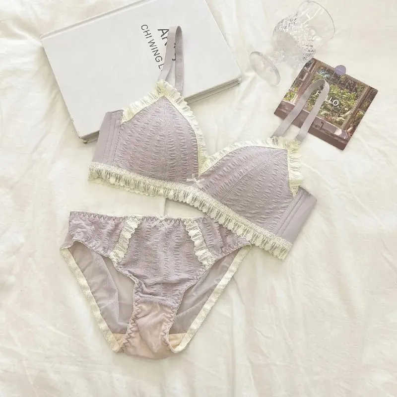 Jeunes filles intimes 2026 nouvelle petite Lingerie confortable sans couture une pièce soutien-gorge et culotte ensembles dentelle nœud sous-vêtements de femme