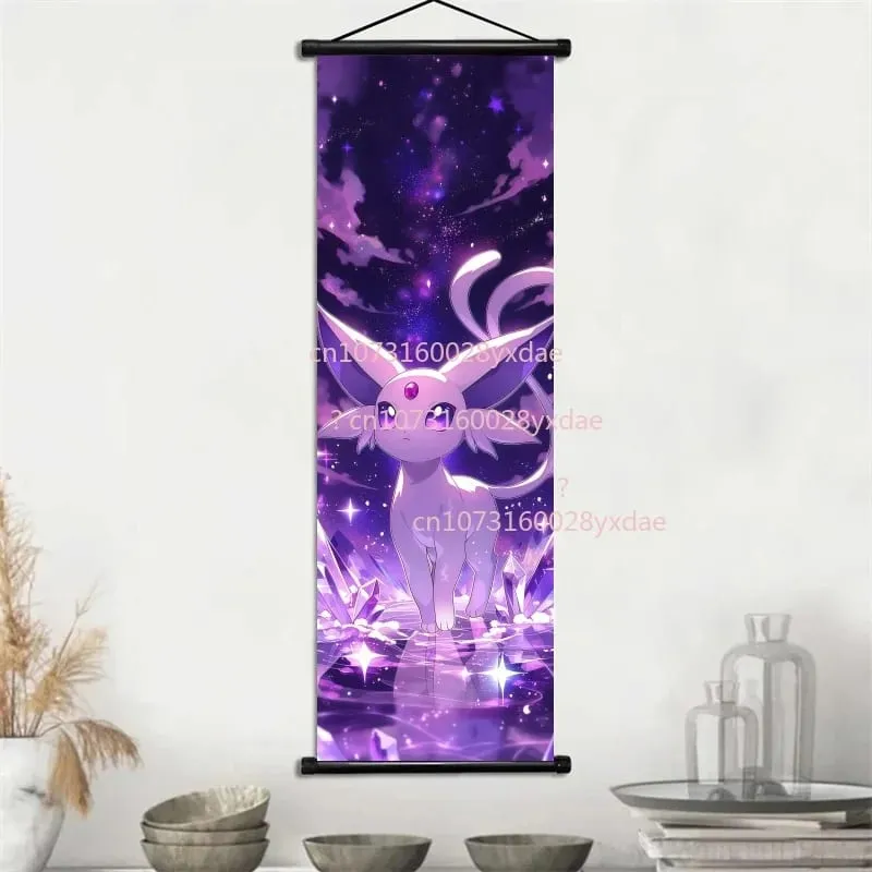 Anime Printed Pokemon Poster Cartoon Wall Artwork Gengar Squirtle Bulbasaur Pikachu Hanging Scroll Family Room Decoration