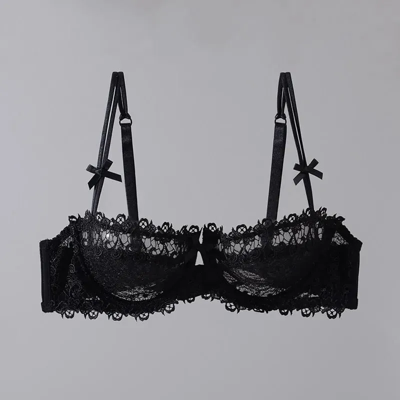 New Sweet Spicy Style Lace Lingerie Set For Women Ultra Thin Half Cup Push Up Bra Soft Steel Ring Comfort Wear