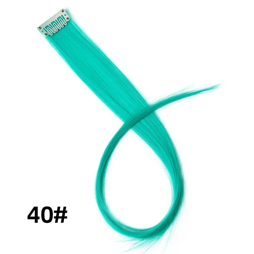 Extensiones de cabello de color liso con Clip para resaltar el cabello de arcoíris, rosa, azul, morado, sintético, con Clips para mujeres y niñas — image 46