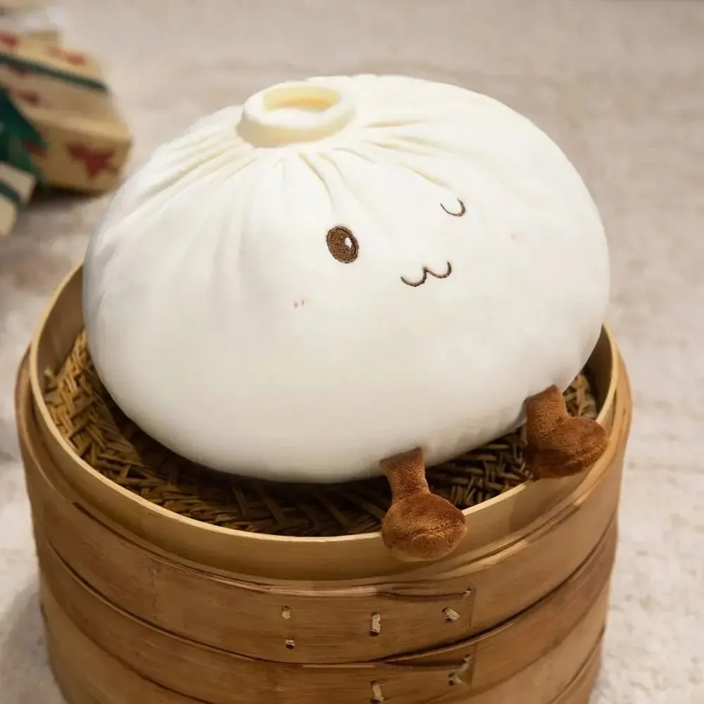 Super Soft Plush Material Steamed Bun Plush Pillow Fluffy Comfortable PP Cotton Filled Food Shaped Hug Pillow Stress Relief