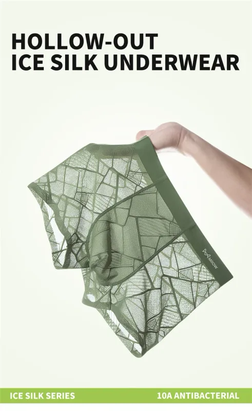 MiiOW 3Pcs Hollow-out Ice Silk Men Underwear Boxers Silky Breathable Man Underpants 10A Antibacterial Crotch Men's Boxer Panties — image 8