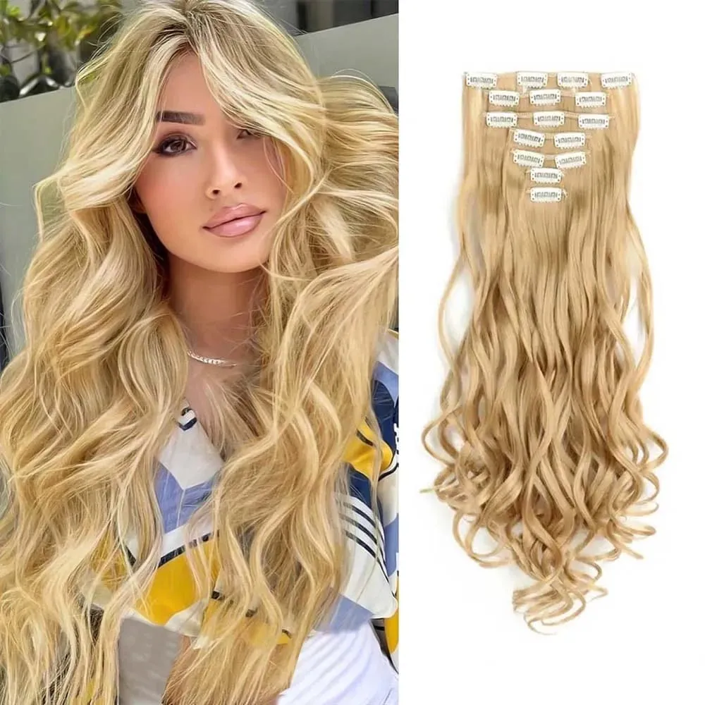 7pcs/set 22inch Elegant Wavy Clip-In Hair for Instant Volume & Everyday Glamour Suitable For All Women Synthetic Extension — image 15