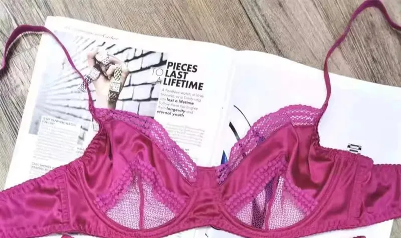 Satin Dessous-Set Französischer Spitzen-BH mit Vorder-Verschluss - Ultra dünn Minimizer & Push Up für jede Größe BANERDANNI AB