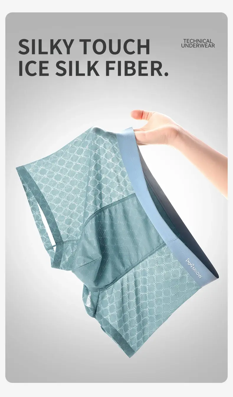 Miiow 3 pçs sem costura de seda gelo boxer roupa interior masculina verão malha respirável calcinha antibacteriana homem cuecas boxers — image 1