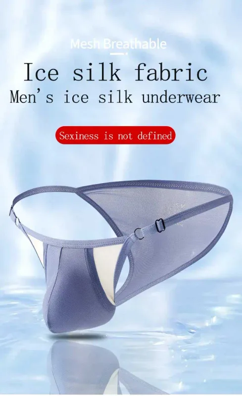 Panlalaking Ice Silk Brief na may Bukas na Harap at Naaayos na Baywang - Summer Sexy Breathable Underwear para sa Kumportableng Pagkasyahin