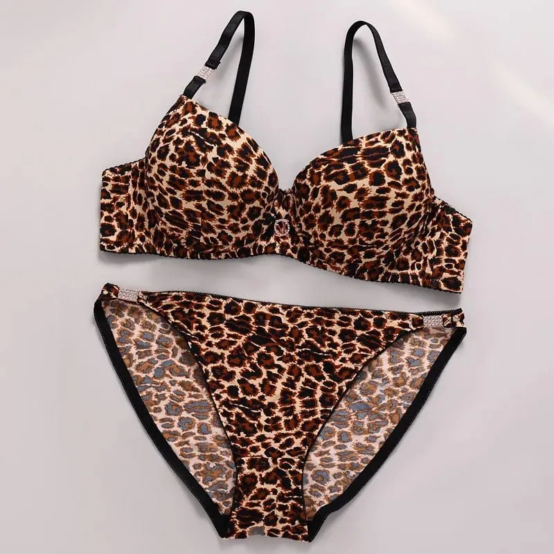 2026 New Sexy Leopard Print Underwear For Women Push Up Bra Sets Seamless Khaki Beige Black Female Lingerie
